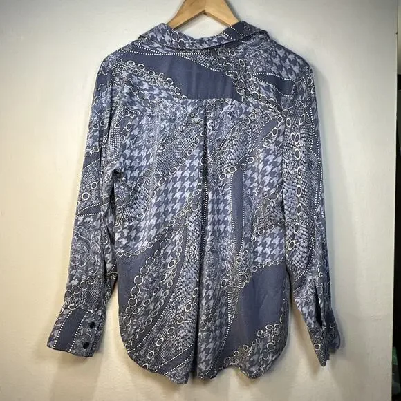 Chico's 2 chicos large Sandwashed Satin Mixed Print Button Up Long Sleeve silky - Picture 6 of 11